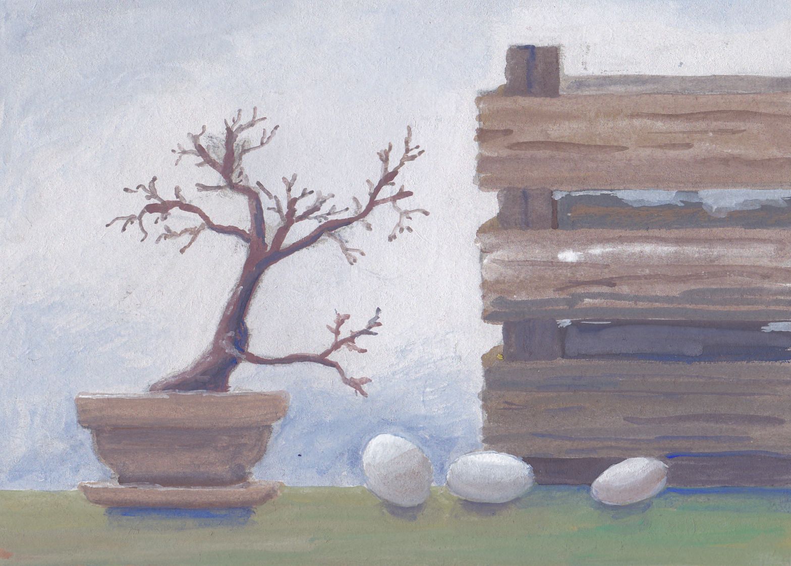 First inspiration or: The little guy and three eggs. Gouache auf Karton, 9 x 13 cm/ Gouache on cardboard, 3.5 x 5.1 in. by the way, the little guy is no longer with us :(